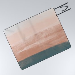 Desert Dream Waves_ Teal Green & perfectly pale Pink_ brush strokes abstract painting Picnic Blanket