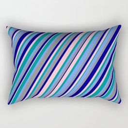 [ Thumbnail: Dark Cyan, Cornflower Blue, Grey, Blue & Pink Colored Stripes/Lines Pattern Rectangular Pillow ]