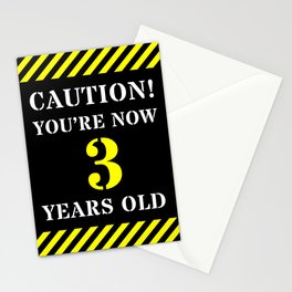[ Thumbnail: 3rd Birthday - Warning Stripes and Stencil Style Text Stationery Cards ]