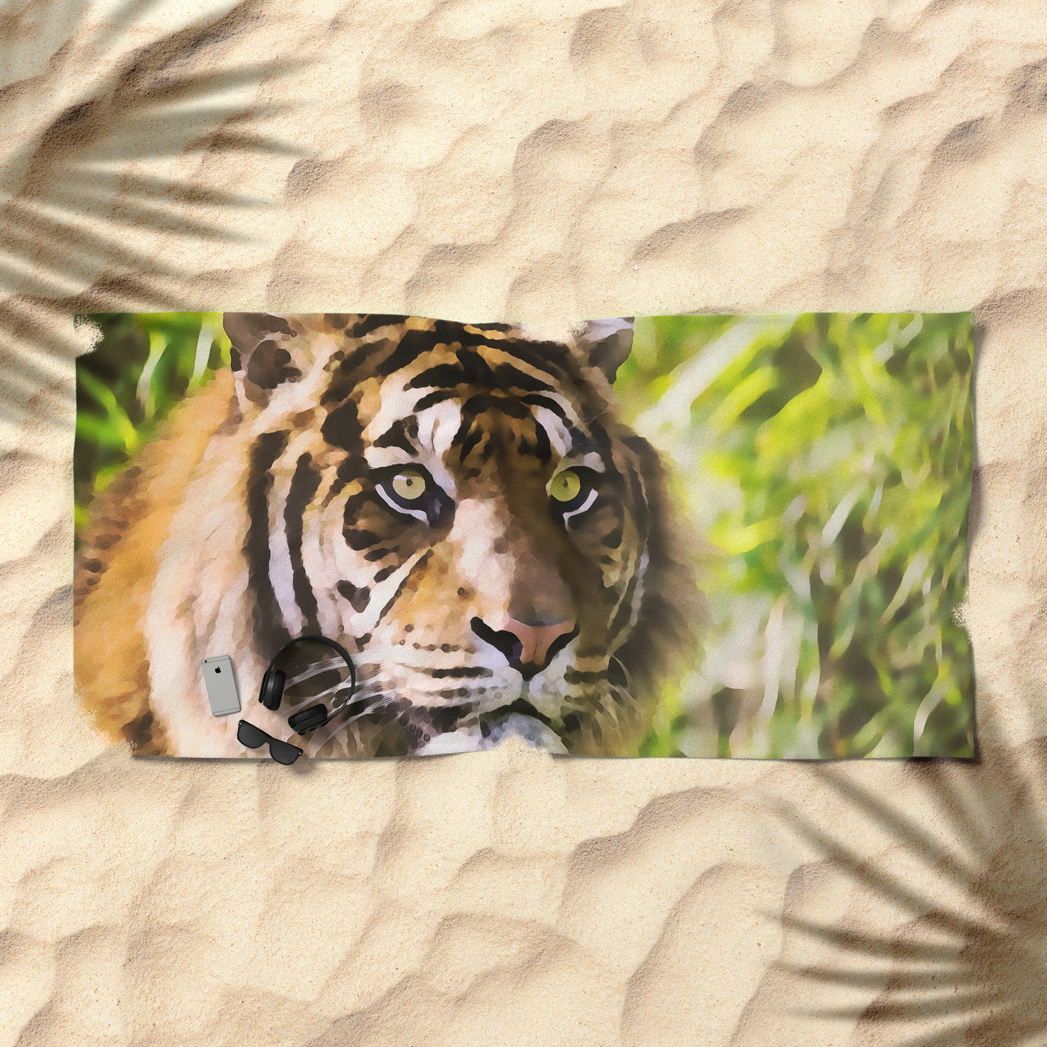 Malayan Tiger Watercolor Painting Beach Towel By Rustytaylor