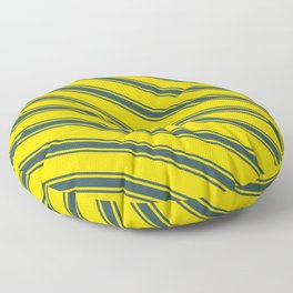 [ Thumbnail: Yellow & Dark Slate Gray Colored Lines Pattern Floor Pillow ]
