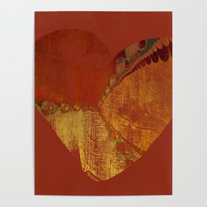 Southwestern Sunset Heart - grungy heart, copper orange ochre boho Poster