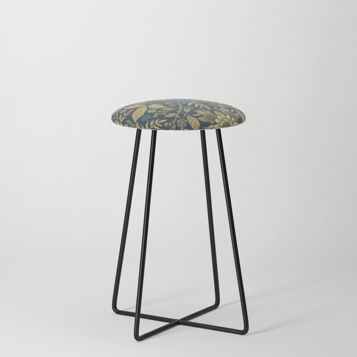 Neutral Floral in Muted Blue-Gray & Cream Counter Stool