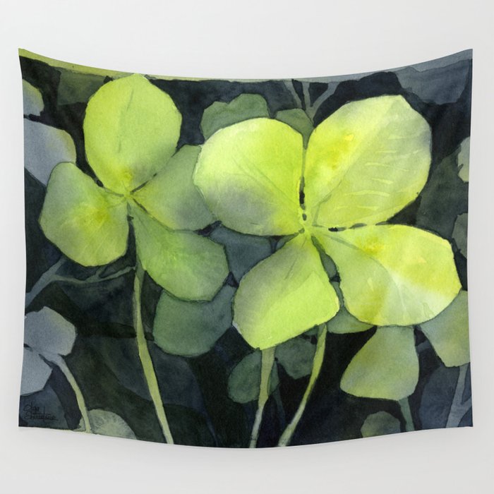 Clover Watercolor Four Leaf Clover Painting Lucky Charm Pattern Wall Tapestry