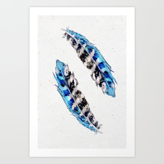 Two blue feathers Art Print