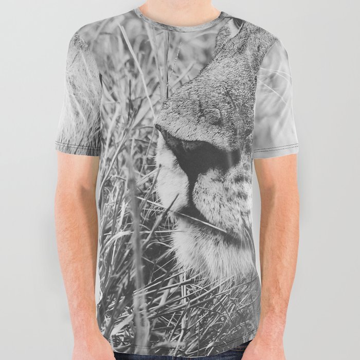 South Africa Photography - Lion In Black And White All Over Graphic Tee
