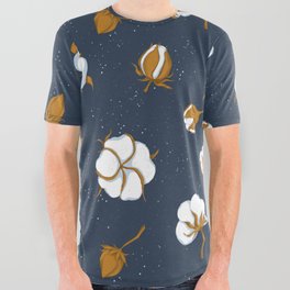 Fallen Cotton Bolls in Navy All Over Graphic Tee
