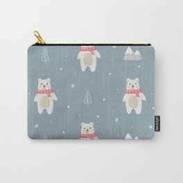 Christmas Seamless Pattern with Polar Bear Isolated on Blue Background Carry-All Pouch