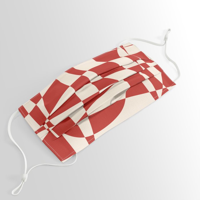 Deconstructed Harlequin Midcentury Modern Abstract Pattern in Retro Red and Almond Cream Face Mask