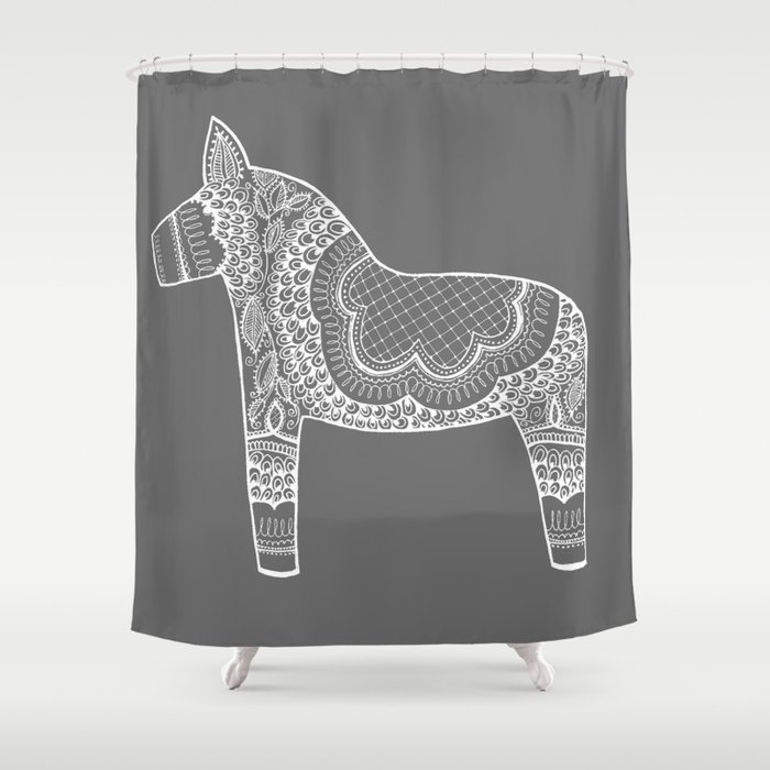 Dala Swedish Horse Grey Shower Curtain