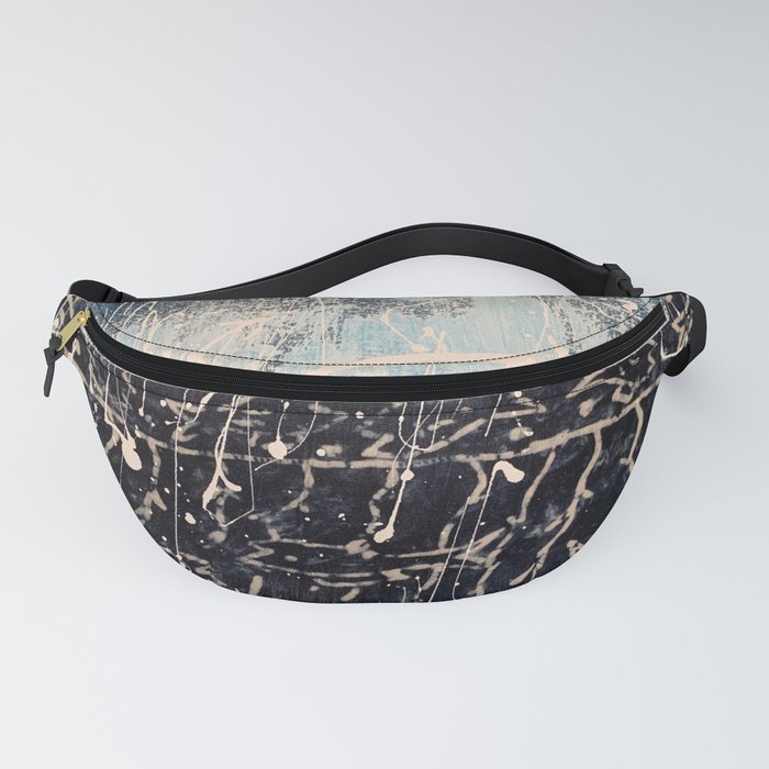 Abstract Navy Blue Teal White Watercolor Seaside Landscape Fanny Pack