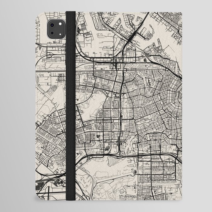 Amsterdam, Netherlands - City Map, Black and White Aesthetic iPad Folio Case