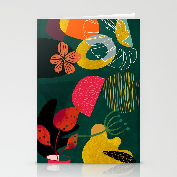 mid century shapes garden party 3 Stationery Cards