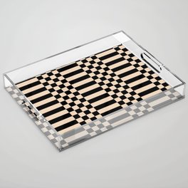 Checkered Stripes pattern black Acrylic Tray