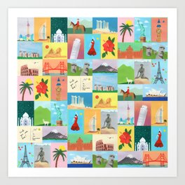 World Travel Postcards Art Print