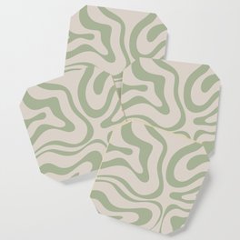 Liquid Swirl Abstract Pattern in Almond and Sage Green Coaster