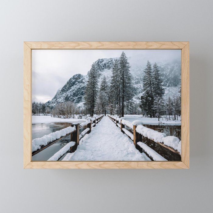 Winter in Yosemite from Swinging Bridge Framed Mini Art Print
