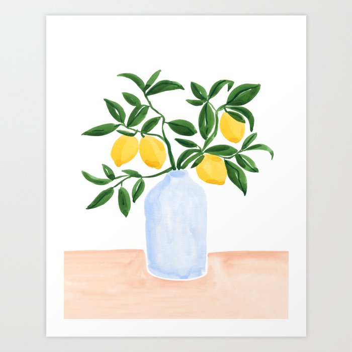 Lemon Tree Branch in a Vase Art Print
