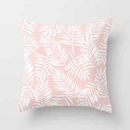 Tropical Palm Leaves - Pink & White Palm Leaf Pattern Throw Pillow