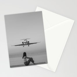Steady As She Goes IV; aircraft coming in for an island landing black and white photography photographs photograph Stationery Card