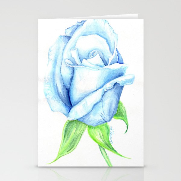 Blue Rose Watercolor Painting Stationery Cards By Spoondraws