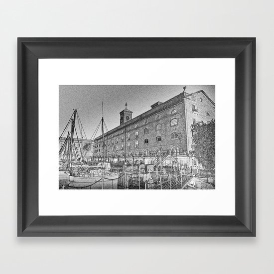 St Katherine's Dock London sketch Framed Art Print