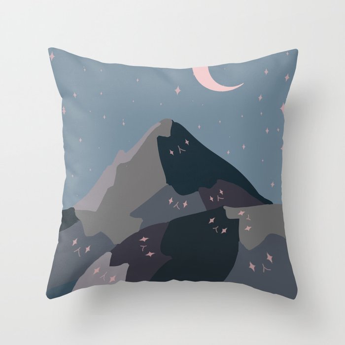 Cat Faces on mountains Throw Pillow