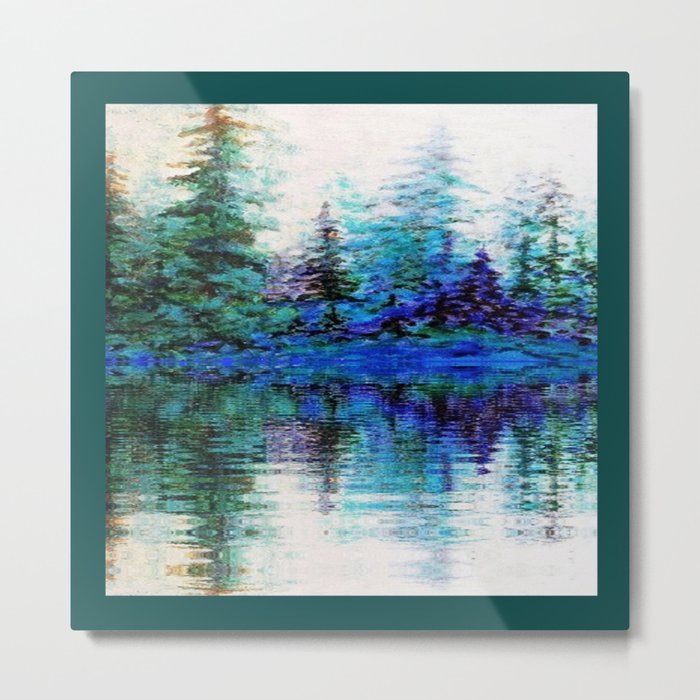 BLUE MOUNTAIN TREES & LAKE REFLECTION Metal Print