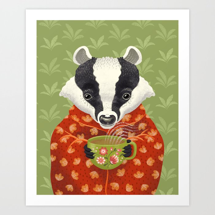 Zen Teacup Badger Art Print