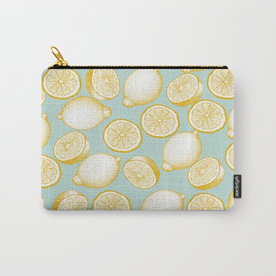 Lemons On Turquoise Background Carry-All Pouch