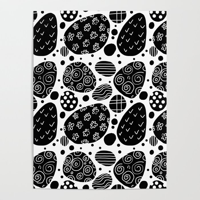 Sea stones or abstract ornament? Black and white graphics, pattern Poster