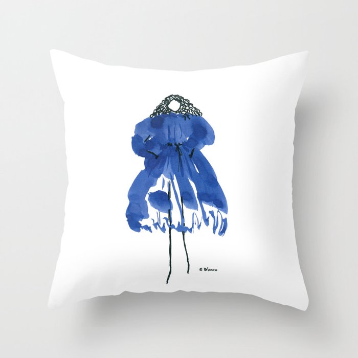 How to be a girl #18-blue minimalist fashion illustration girl Throw Pillow