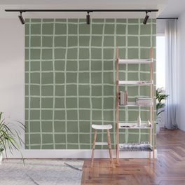 Sage Green Grid Checker Wall Mural