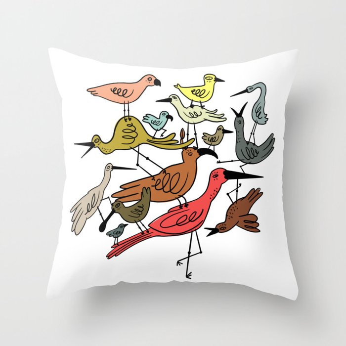 Birds Stacked on Birds Throw Pillow