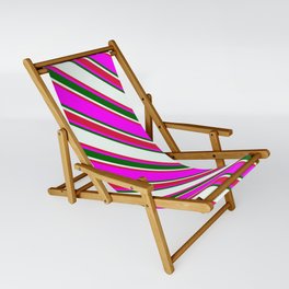 [ Thumbnail: Mint Cream, Crimson, Fuchsia & Dark Green Colored Striped/Lined Pattern Sling Chair ]