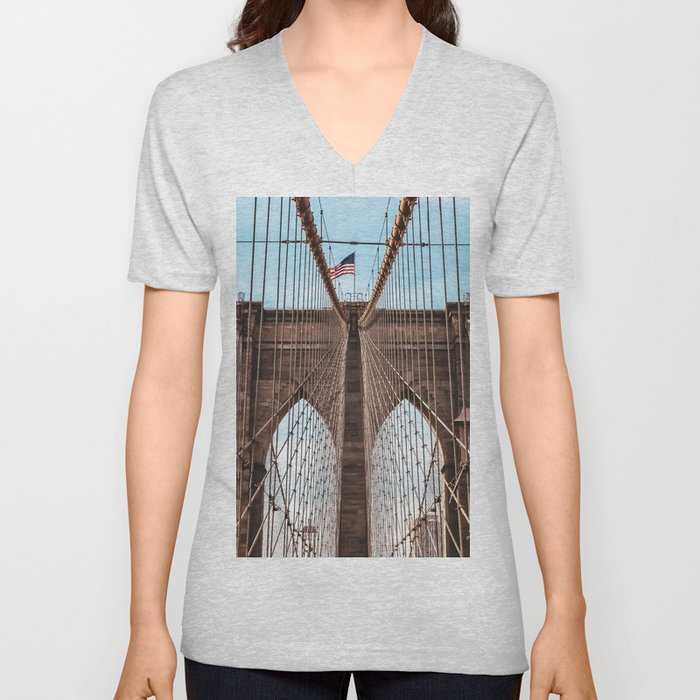 New York City Brooklyn Bridge V Neck T Shirt