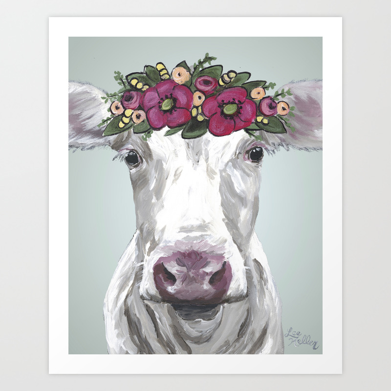 Flower Crown Cow Cute Cow Art Farm Animal Painting Art Print By
