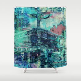 Totem Cabin Abstract - Teal Shower Curtain