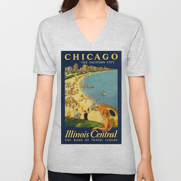 Chicago Vacation City, 1920s Travel Poster V Neck T Shirt