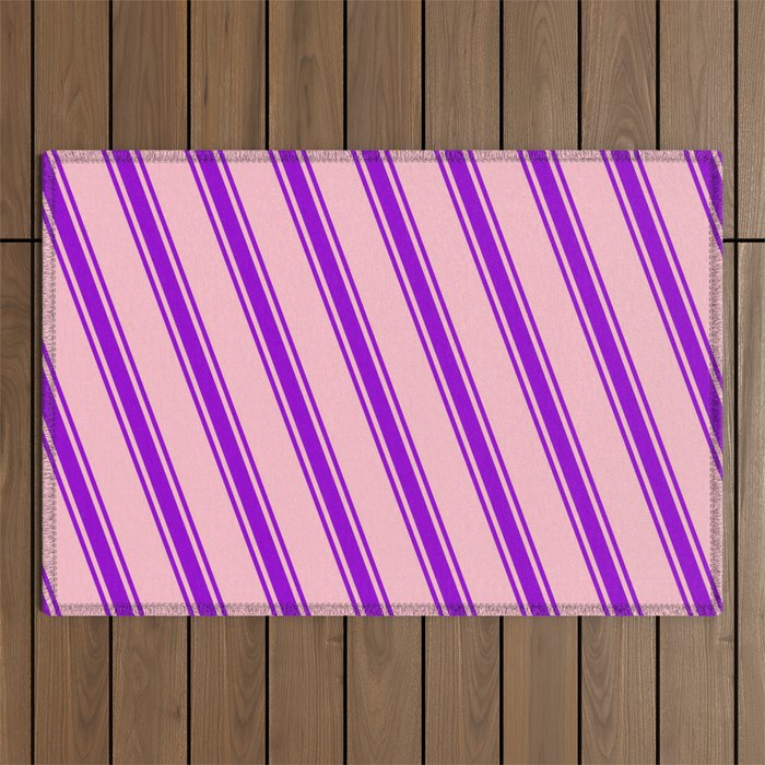 Pink and Dark Violet Colored Lines Pattern Outdoor Rug