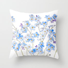 blue forget me not ink and watercolor  Throw Pillow