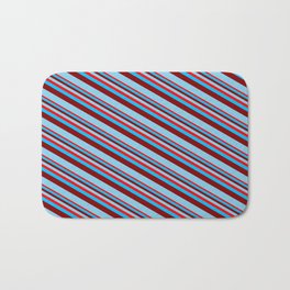 [ Thumbnail: Red, Deep Sky Blue, Maroon & Sky Blue Colored Lined/Striped Pattern Bath Mat ]
