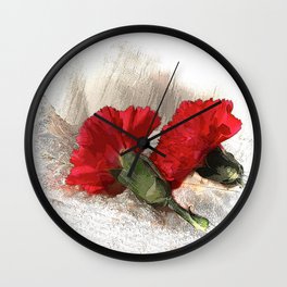 Red Carnations on Brocade Wall Clock