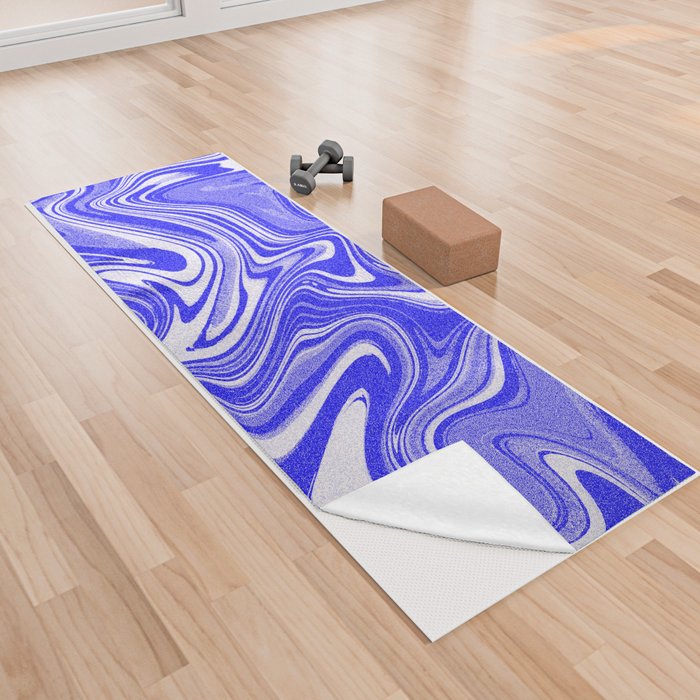 Blue Wavy Grunge Yoga Towel