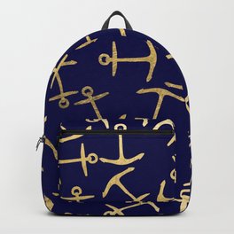Elegant navy blue faux gold glitter anchor pattern Backpack