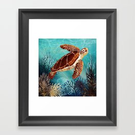 Metallic Sea Turtle Framed Art Print