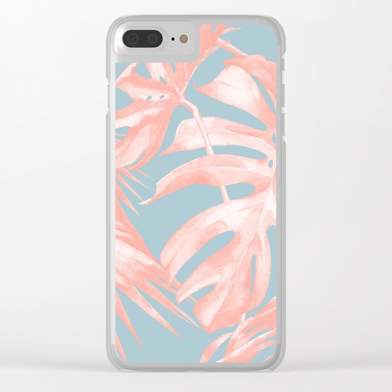 Island Love Coral Pink on Pale Blue Clear iPhone Case