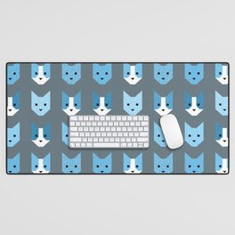 Geometric Cat Quilt // Blue Desk Mat