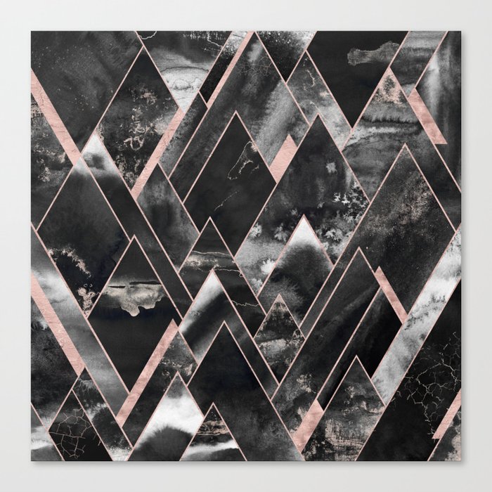 Mountains of Rose Gold - Geometric Midnight Black Canvas Print