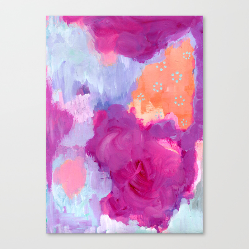 Red Lips And Rosy Cheeks Magenta Coral Light Blue Abstract Art